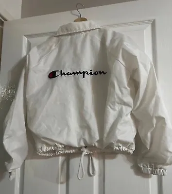 Buy Vintage Champion White Cropped Bomber Windbreaker Jacket Size M Women’s • 9.99£