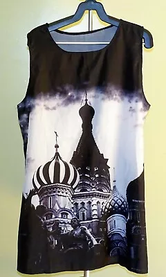 Buy Black White Russia Moscow Church Domes Sleeveless Tank Tunic Top Mini Dress Xl L • 7.57£