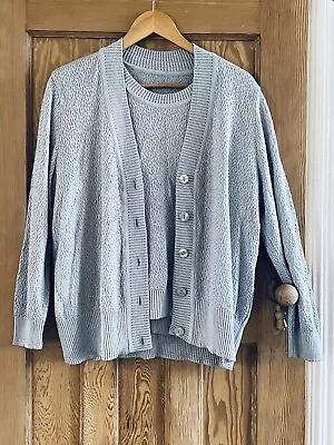Buy Vintage Pale Grey Boucle Knit Twin Set Cardigan And Jumper. Size 18s • 15£