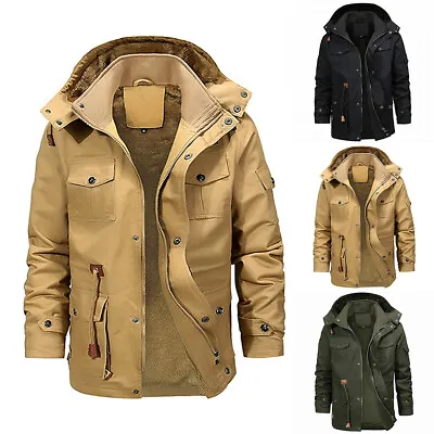 Buy Mens Fleece Lined Parka Coat Hooded Zip Up Winter Thermal Warm Jacket Outwear UK • 22.59£