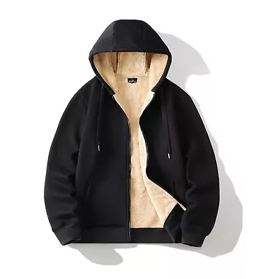 Buy Mens Fleece Fur Bomber Hooded Jacket Coat Zip Warm Hoodie Sweatshirt S-8XL SIZES • 14.99£