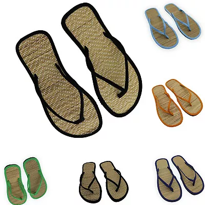 Buy Women Flat Slippers Comfortable Non-Slip Sandals Silent Bamboo Rattan Flip Flop • 9.56£