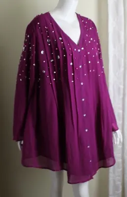 Buy Romans Sz 24W 2X Magenta Purple Jeweled Art-to-Wear Pleated Bib Blouse Shirt Top • 67.85£