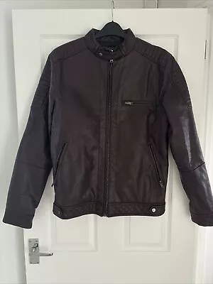 Buy River Island Mens Burgundy Faux Leather Jacket Size Medium • 20£