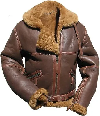 Buy B3 RAF Brown Mens Leather Jacket Genuine Sheepskin Battle Of Britain Flying Coat • 119.95£
