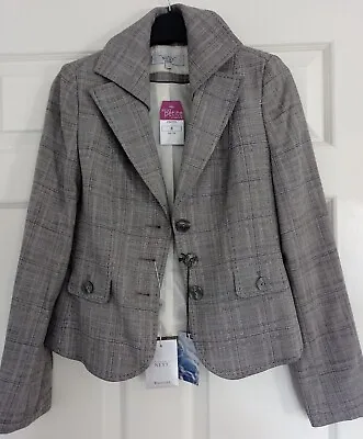 Buy NEXT Petite Stylish Women's Grey Check Tailored Jacket Work Smart ~ Size 6 BNWT • 8£