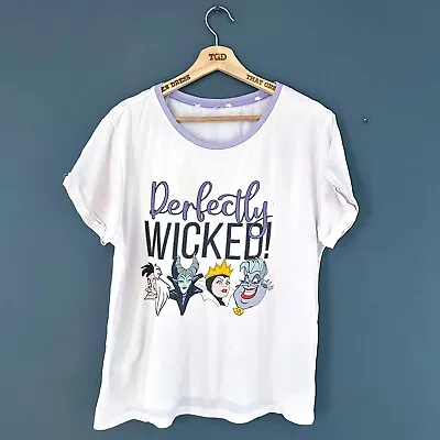 Buy Ladies White Perfectly Wicked Disney Villains Print Pyjama T-Shirt Top Size 16 • 1£