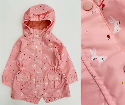 Buy Baby Girls Jacket Raincoat Mothercare Pink Bunny Rabbits Hooded Lined Coat NEW • 6.95£