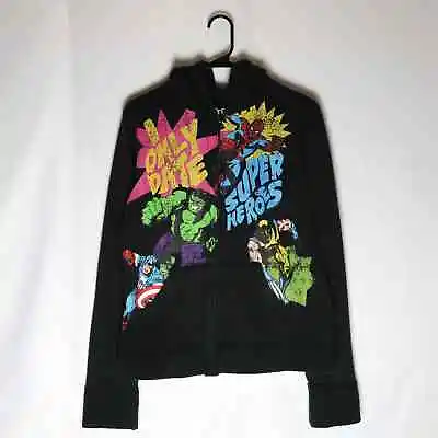 Buy Marvel DC Comics Hoodie Womens 2XL Black Long Sleeve Full Zip Up Jacket Y2K • 12.28£
