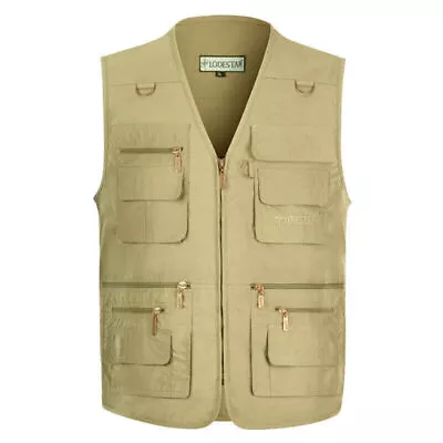Buy Men's Multi Pocket Waistcoat Vest Denim Outdoor Gilet Jacket Hiking Hunting Fish • 22.20£