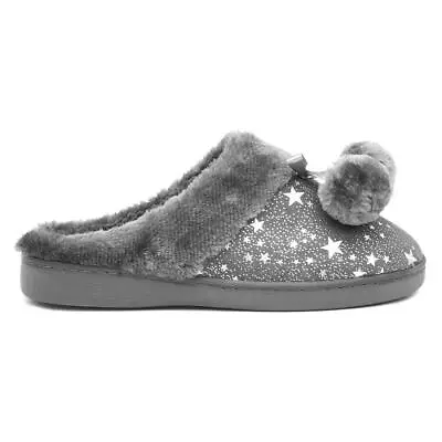 Buy The Slipper Company Womens Slippers Grey Mule Star Print Shoezone SIZE • 6.99£