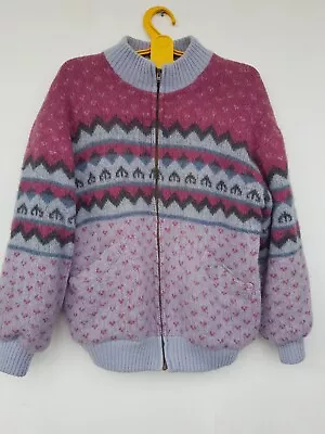 Buy Vintage Icelandic Gray Sweater Sz XL Full Zip Arctic Sheep Wool Jacket Fair Isle • 19.21£
