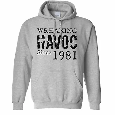 Buy  Birthday Hoodie Wreaking Havoc Since 1958 Gift Idea Hooded Jumper Grey Size M • 19.95£