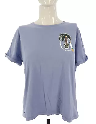 Buy Bershka T Shirt Coconut Tree Embroidery Blue 100% Cotton Holiday Relax Size M • 4.99£