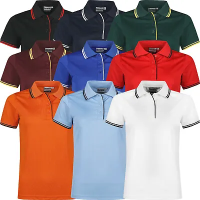 Buy New Womens Polo Shirts Ladies Tipped Breathable Short Sleeve Anti Bacterial Top • 4.99£