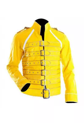 Buy Freddie Mercury Wembley Concert Mens Designer Yellow Faux Leather Jacket - Fm • 48£