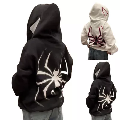 Buy Spider Zip Up Hoodies Unisex Gothic Punk Print Sweatshirt Hip Hop Streetwear Top • 22.19£