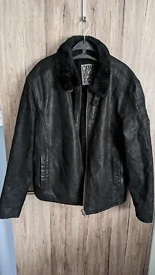 Buy C&A Black Real Leather Faux Fur Men's Aviator Jacket Warm Winter Size XL • 23.50£