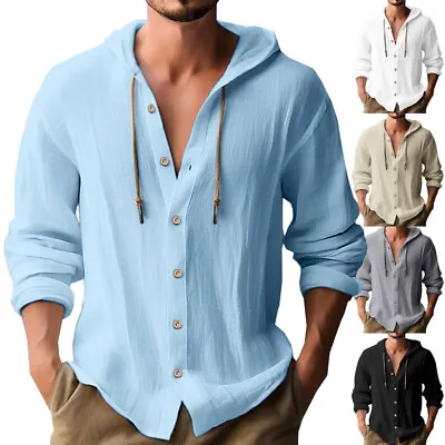 Buy Hoodie Long Sleeve Button Down Shirt Tops Pullover Comfortable Buttons Spring UK • 22.75£