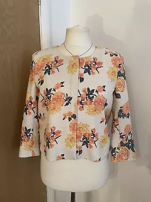Buy River Island Floral Print Tweed Cropped Boxy Occasion Blazer Jacket Uk Size 12 • 10£