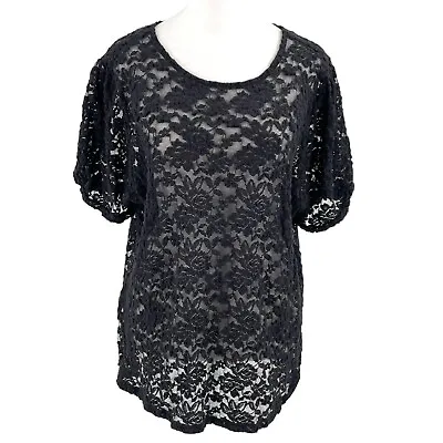 Buy Torrid Sheer Stretch Lace Puff Short Sleeve Blouse Top Whimsigoth Black Size 2X • 23.99£
