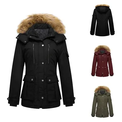 Buy Women Faux Fur Fluffy Parka Coat Winter Warm Hooded Cargo Jacket Trench Overcoat • 11.79£