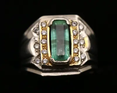 Buy Emerald Men Ring Rectangular Cut Gemstone Handmade Man Rings Fashion Jewelry • 449.93£