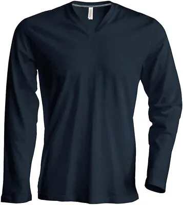 Buy Kariban Men's Long Sleeve V-Necked T-Shirt (K358) - Casual Plain Cotton Tee • 15.29£