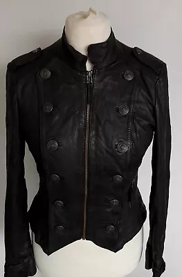 Buy NEXT SIGNATURE - Soft REAL LEATHER Jacket Military Steampunk Black Size 8 • 64.99£