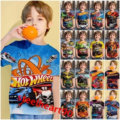 Buy Boys Hot Wheels 3D T-shirt Short Sleeve Casual Summer Tee Tops Pullover Gift • 4.99£