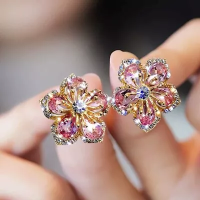 Buy 925 Silver Flower Zircon Crystal Earrings Ear Stud Women Jewellery Xmas Gifts • 4.06£