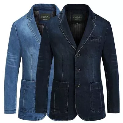 Buy Mens Casual Denim Jeans Jacket Long Sleeve Slim Fit Suit Coat Blazer New • 34.79£