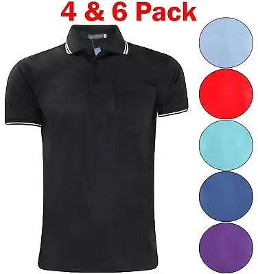 Buy 4,6 Pack Mens Plain Tip Polo T-Shirt Tipping Collar TShirt Summer Casual Tee Top • 18.99£