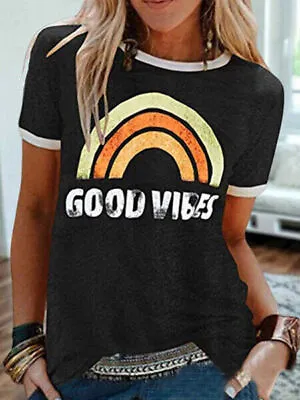 Buy Womens Good Vibes Rainbow T-shirt 70s 60s Retro Vintage Style Boho Tunic Tops ☆ • 11.38£