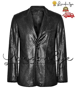 Buy Mens Python Leather Blazer Men Black Snakeskin Coat Men’s Snake Suit Jacket • 183.18£