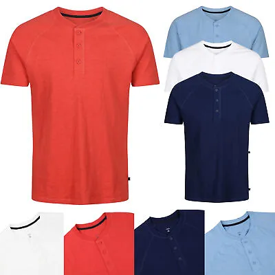Buy Mens T-Shirt Short Sleeve Henley Grandad Collar Tee Plain Casual Button Top New • 7.98£