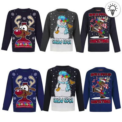 Buy Boy's Christmas Jumper LED Light Up Kid's Children's Xmas Sweater Knit Reindeer • 17.99£