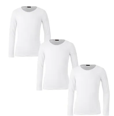 Buy 3 Pack Girls Long Sleeve Plain Basic  Cotton Top Kids T-Shirt Tops Crew • 10.99£