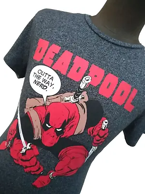 Buy Official Marvel 'Nerd' Deadpool T-Shirt In Large On Dark Grey • 12.99£