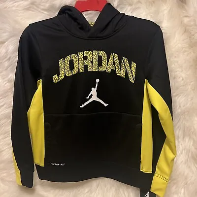 Buy Nike Air Jordan Spellout Therma-Fit Pullover Hoodie Jumpman Logo Boys M Black • 24.12£