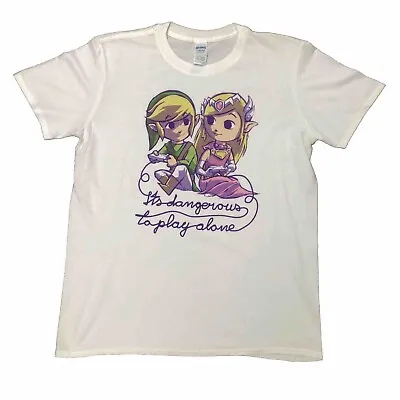 Buy Zelda ‘It’s Dangerous To Play Alone’ T-Shirt UK Size Large L White Graphic Print • 12.99£