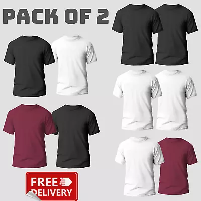Buy Mens Plain T Shirts Short Sleeve Crew Neck Work Casual Tee Top Pack Of 2 S-4xl • 4.99£