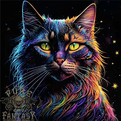 Buy Fantasy Cat With Cool Colours 7 Mens T-Shirt 100% Cotton • 10.75£