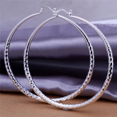 Buy  925 Sterling Silver Big Hoop Ear Stud Earrings Wedding Jewelry UK Seller • 2.79£