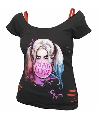 Buy Harley Quinn Ripped T Shirt Vest Layer Top Official DC Comics XL 16 • 15£