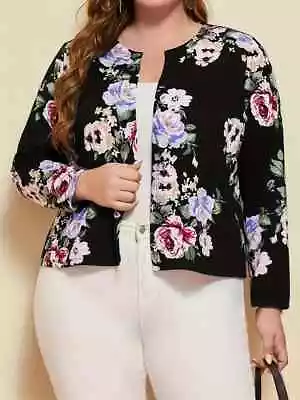 Buy New Plus Size 20 22 24 Black Floral Lightweight Stretch Short Jacket Unlined • 10.50£