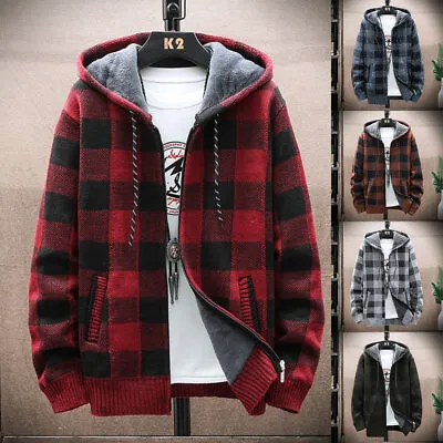 Buy Men's Heavyweight Flannel Zip Up Fleece Lined Plaid Sherpa Hoodie Jacket • 11.53£