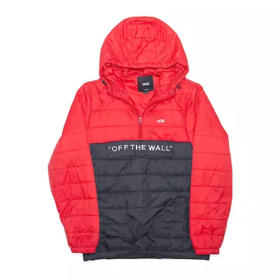 Buy VANS Mens Off The Wall Pullover 1/4 Zip Red Hooded Puffer Jacket XS • 15.99£