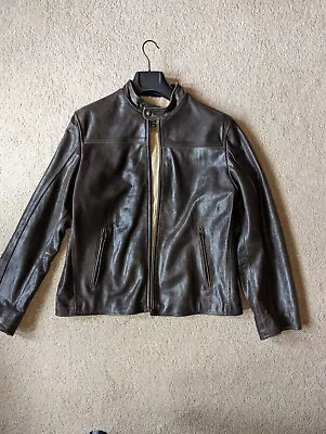 Buy Mens Brown Leather Jacket, Medium, Zip Fastener, Pure Cotton Linin, Never Worn  • 30£