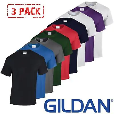 Buy 3 PACK Gildan Mens T-Shirt Heavy Cotton Plain Short Sleeve Tee Top Multi Colors • 16.99£